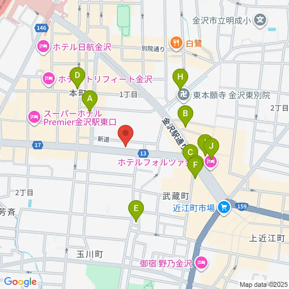 関屋楽器店周辺のカフェ一覧地図