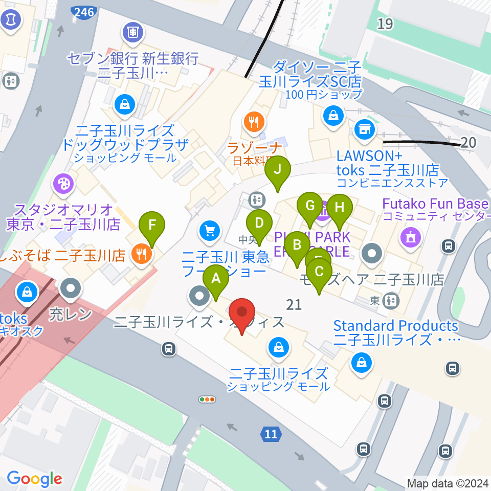 島村楽器 二子玉川ライズ・ショッピングセンター店周辺のカフェ一覧地図