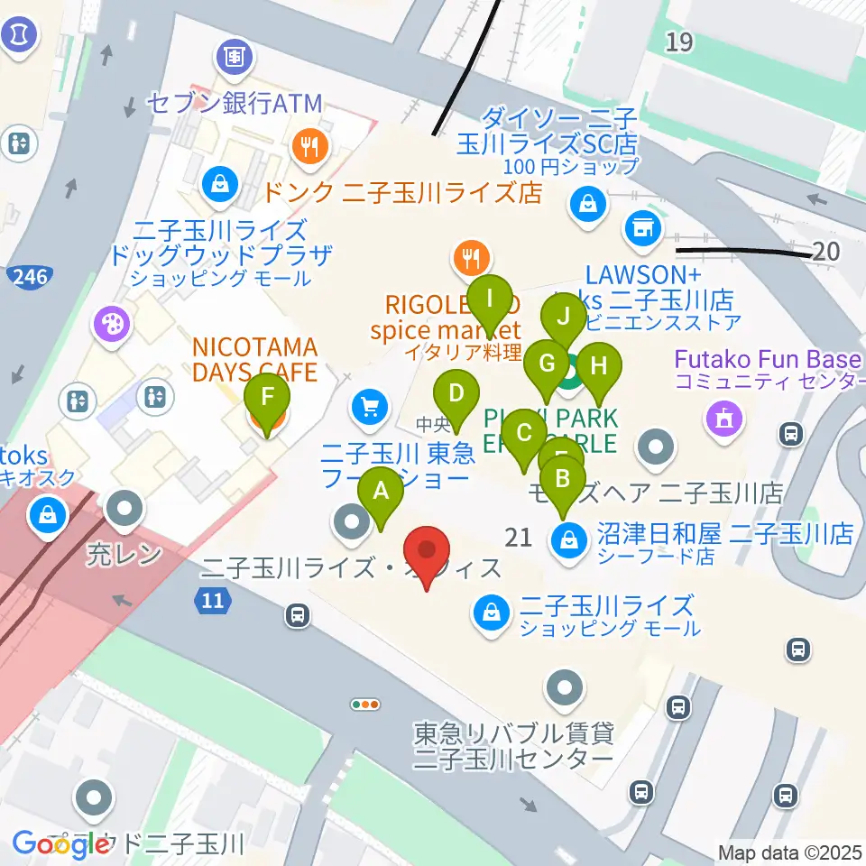島村楽器 二子玉川ライズ・ショッピングセンター店周辺のカフェ一覧地図