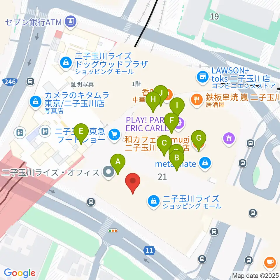 島村楽器 二子玉川ライズ・ショッピングセンター店周辺のカフェ一覧地図