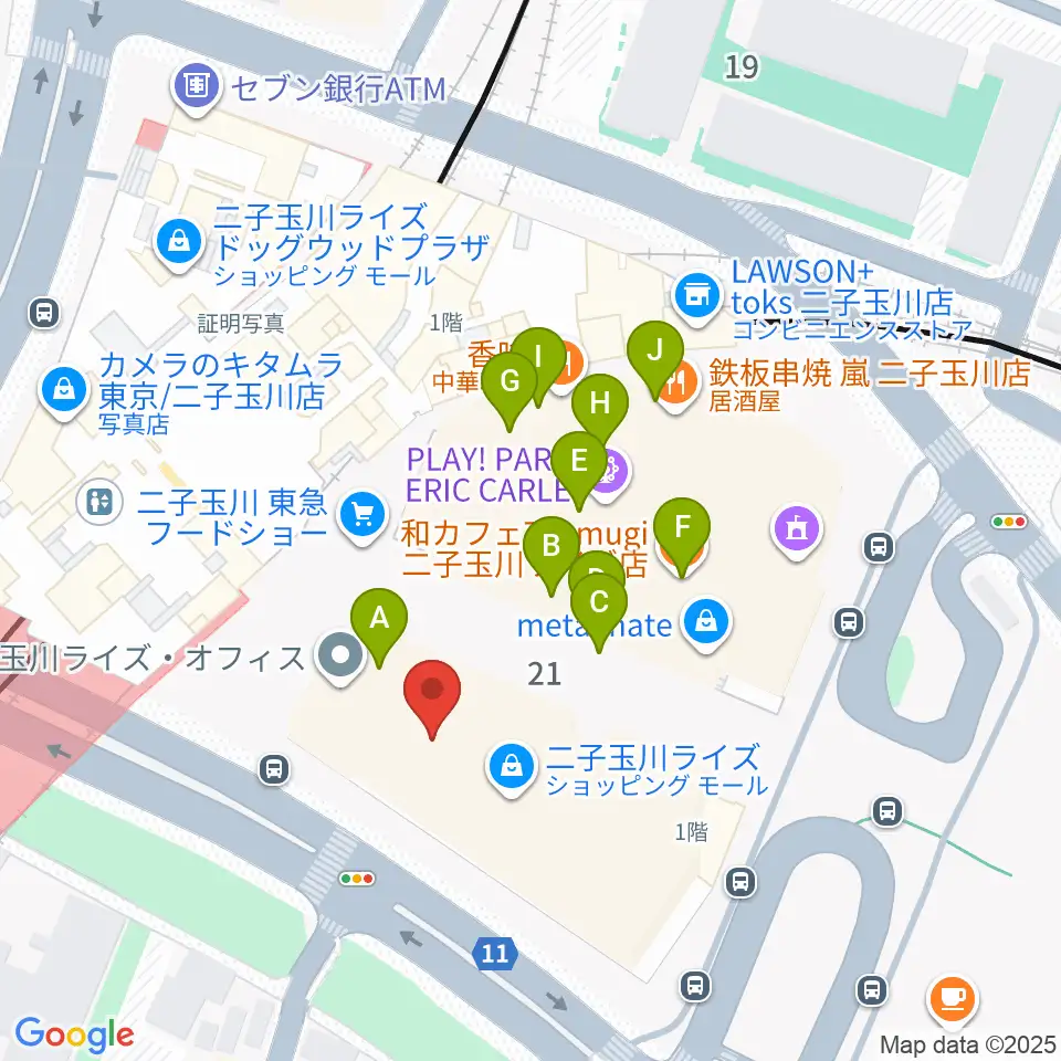 島村楽器 二子玉川ライズ・ショッピングセンター店周辺のカフェ一覧地図