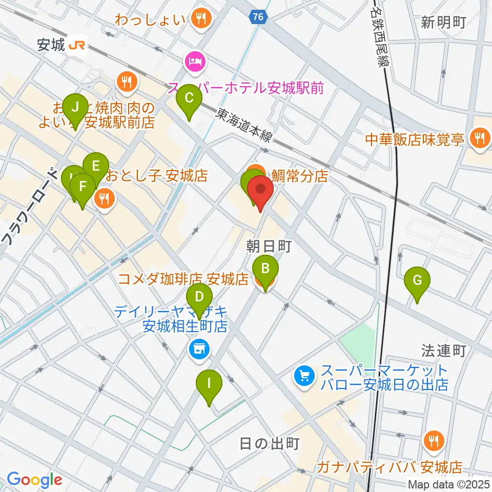 ツルタ楽器周辺のカフェ一覧地図