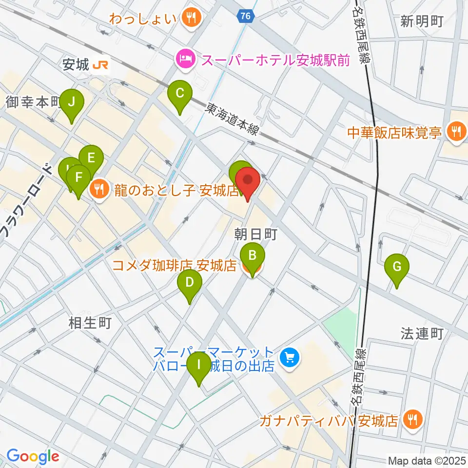 ツルタ楽器周辺のカフェ一覧地図