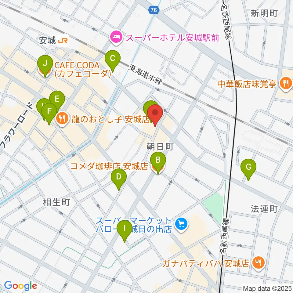 ツルタ楽器周辺のカフェ一覧地図