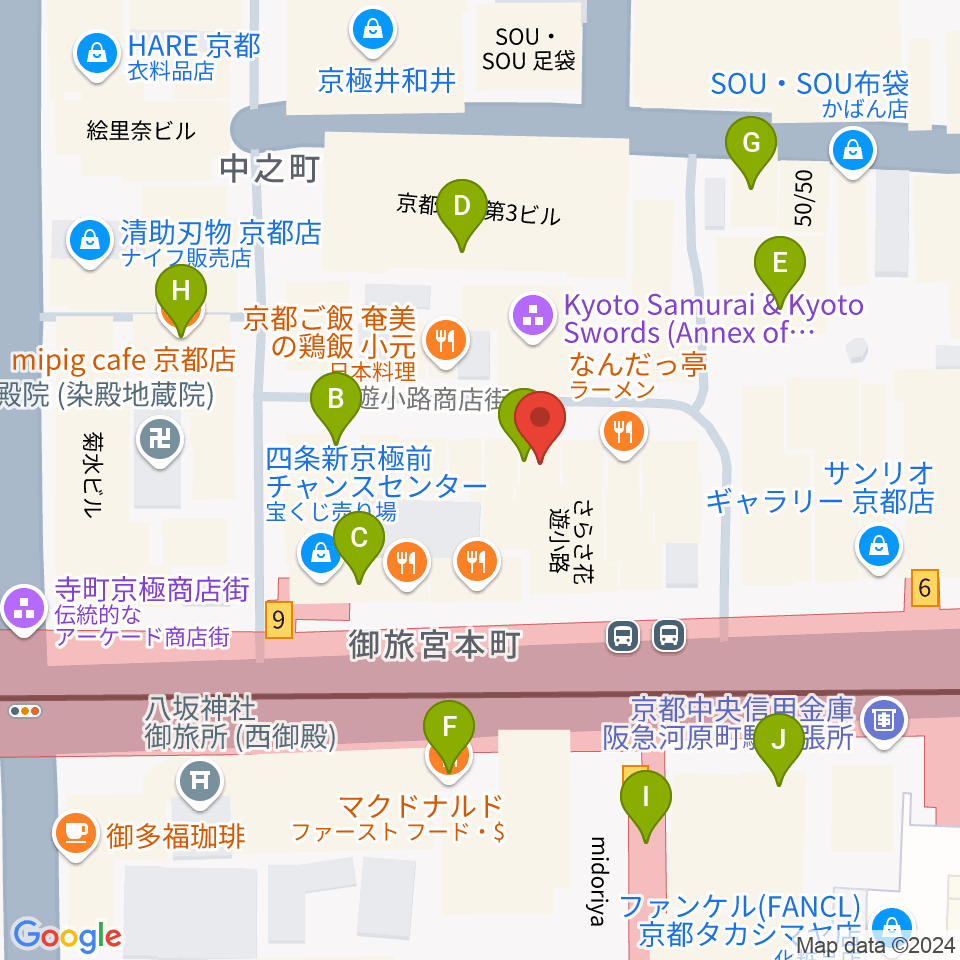 穴沢楽器店周辺のカフェ一覧地図