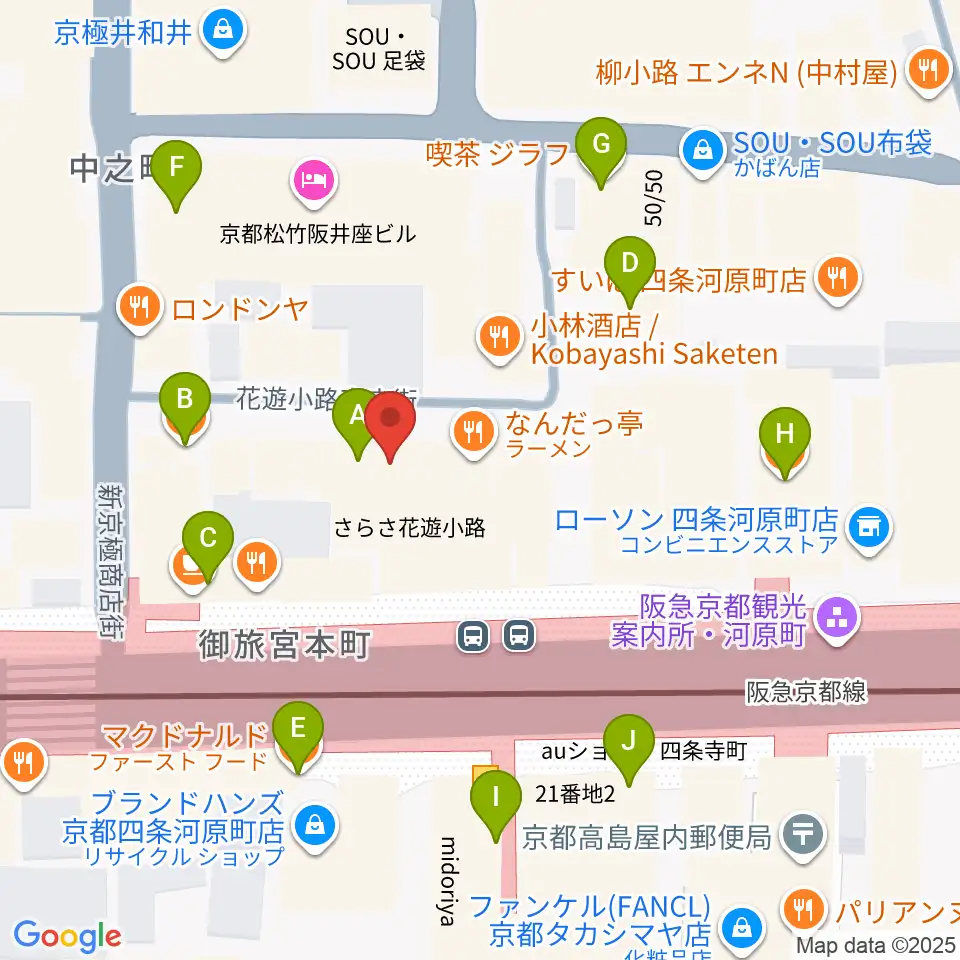 穴沢楽器店周辺のカフェ一覧地図