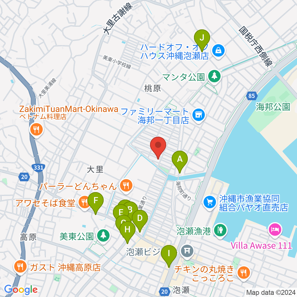 新崎太鼓三味線店周辺のカフェ一覧地図