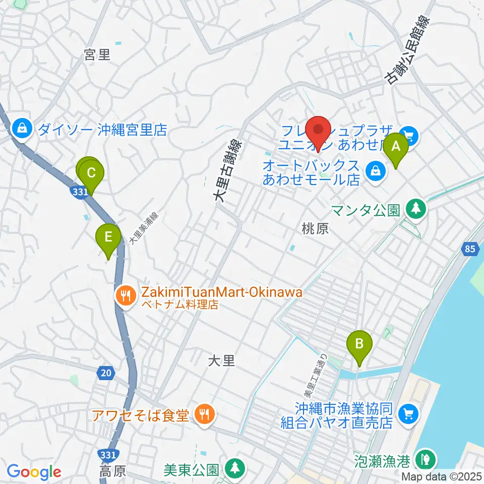 新崎太鼓三味線店周辺のカフェ一覧地図