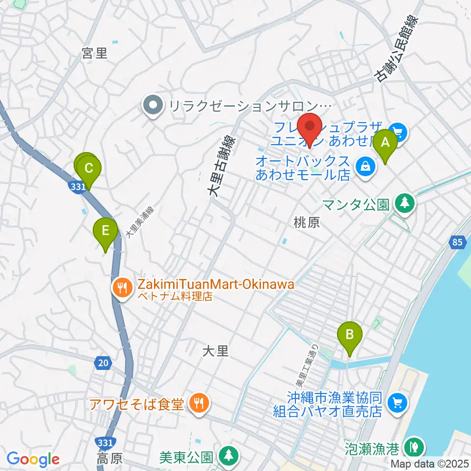新崎太鼓三味線店周辺のカフェ一覧地図