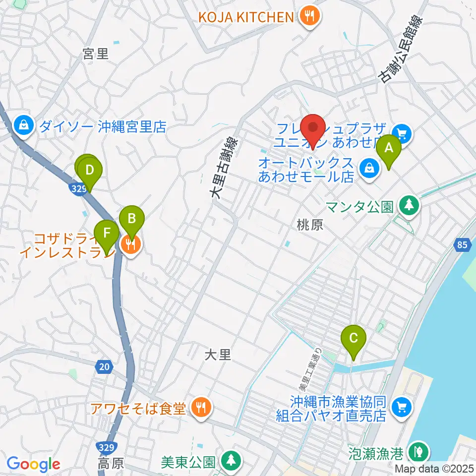 新崎太鼓三味線店周辺のカフェ一覧地図