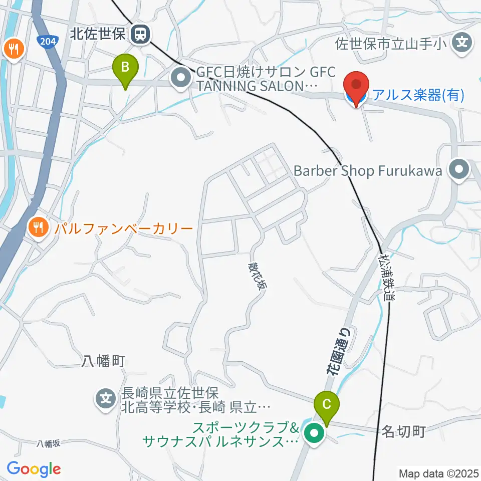 アルス楽器 佐世保店周辺のカフェ一覧地図