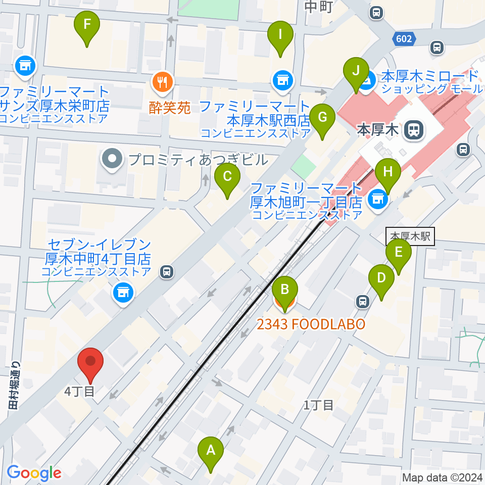 厚木楽器 本厚木店周辺のカフェ一覧地図