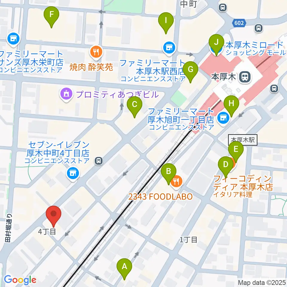 厚木楽器 本厚木店周辺のカフェ一覧地図