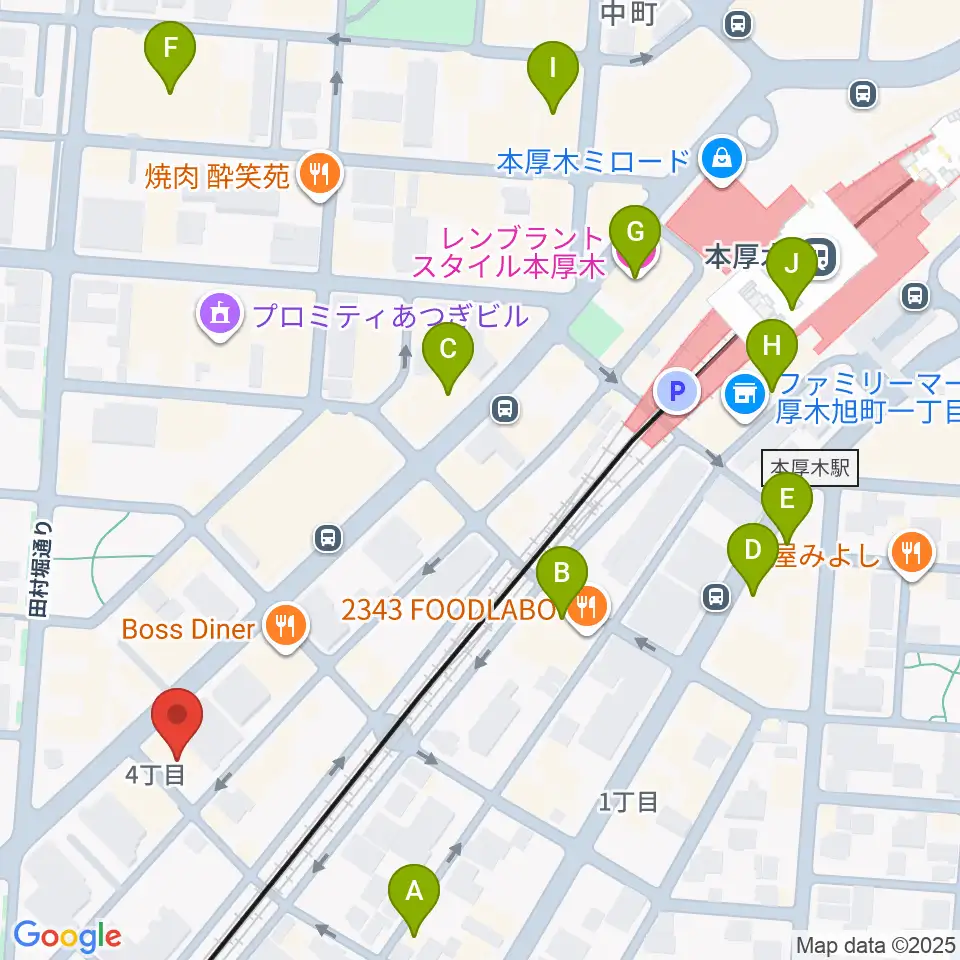厚木楽器 本厚木店周辺のカフェ一覧地図