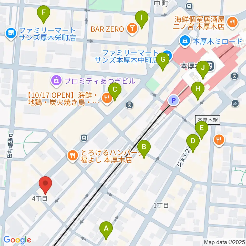 厚木楽器 本厚木店周辺のカフェ一覧地図
