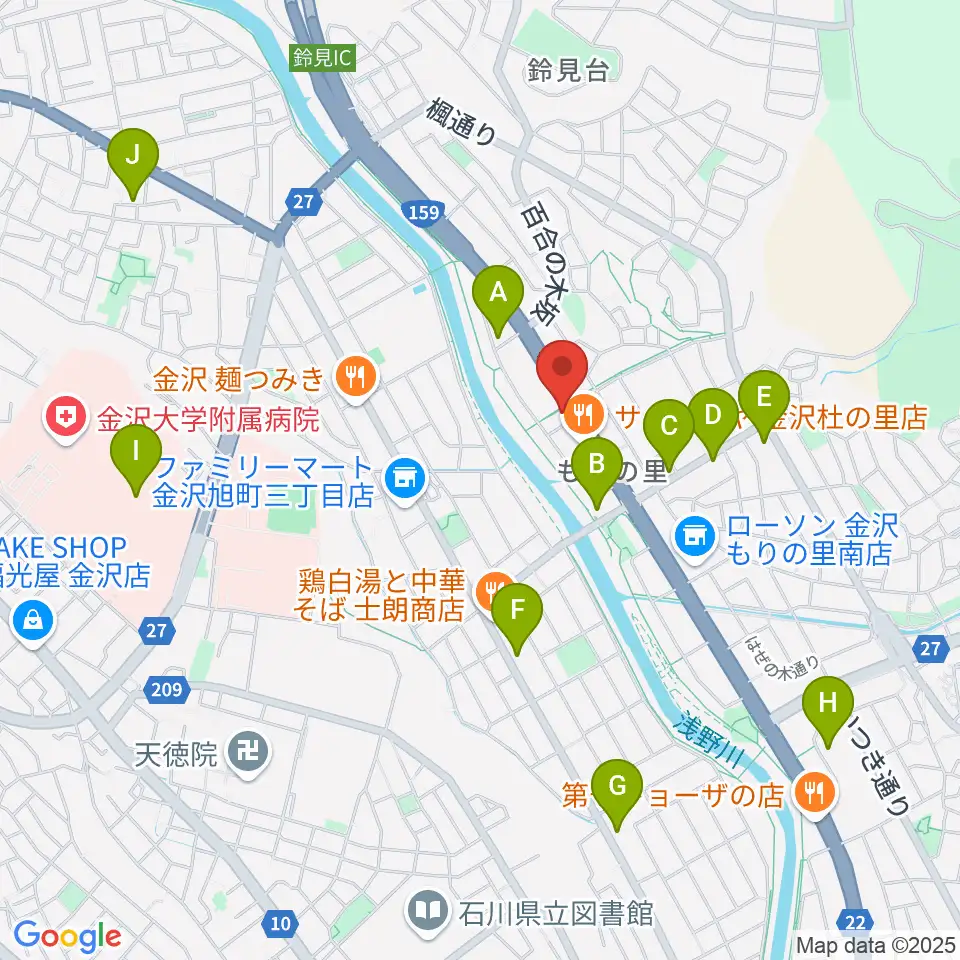 シャコンヌ金沢店周辺のカフェ一覧地図