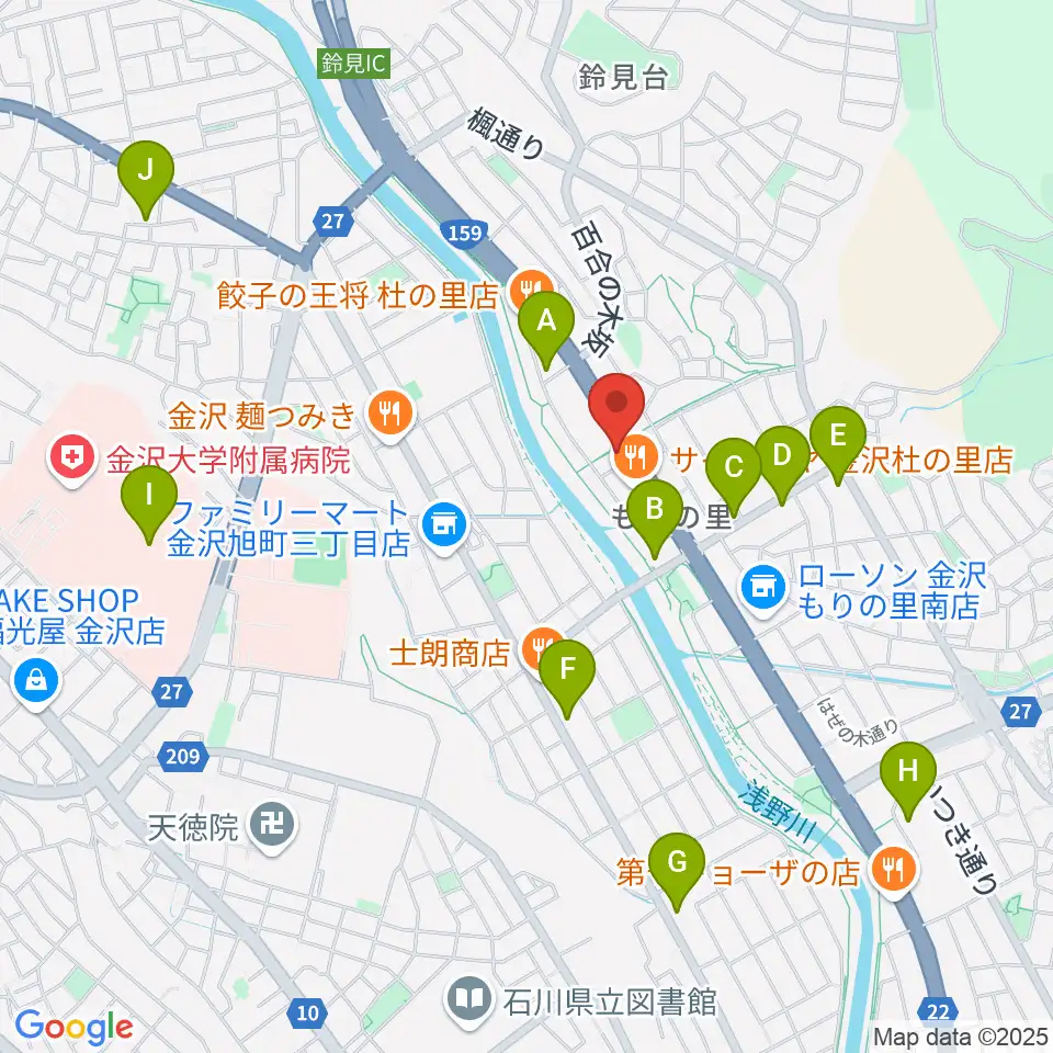 シャコンヌ金沢店周辺のカフェ一覧地図