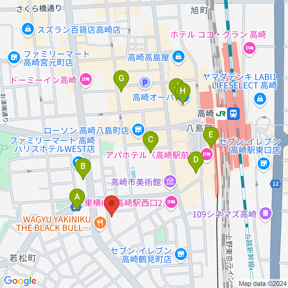 ダストボウル高崎店周辺のカフェ一覧地図