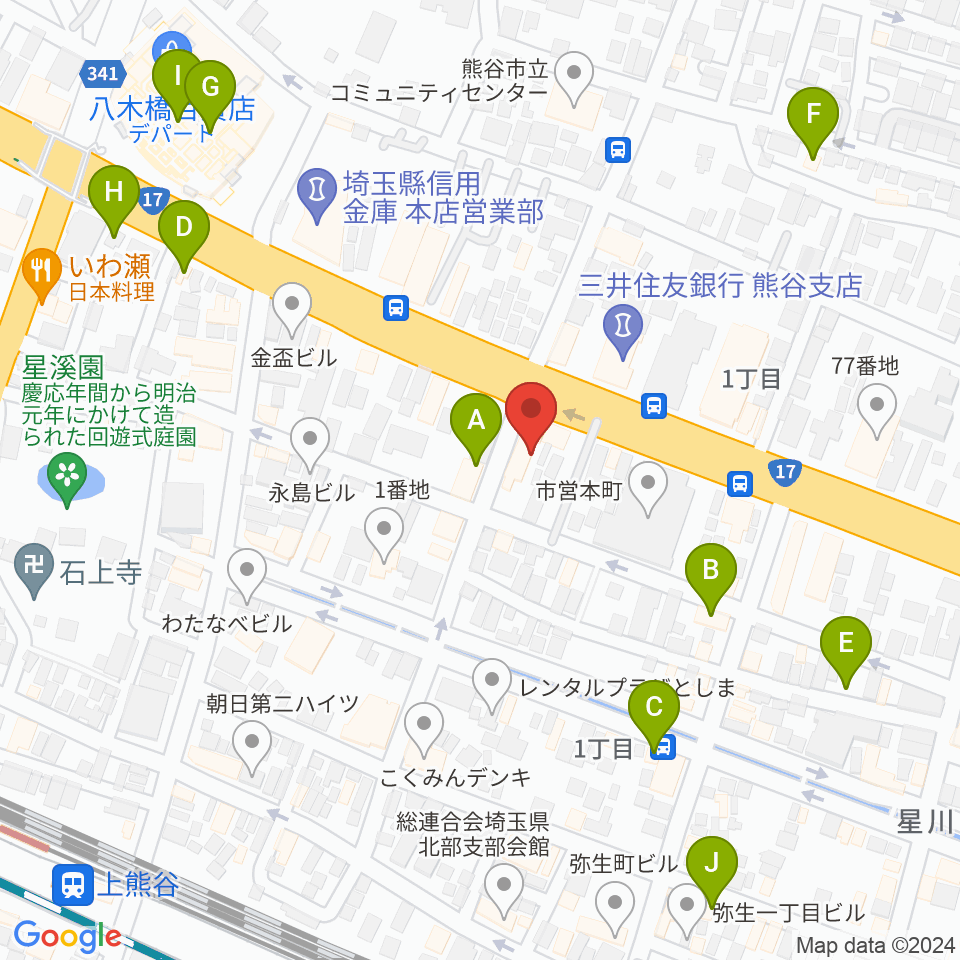 タニタ楽器 熊谷本店周辺のカフェ一覧地図