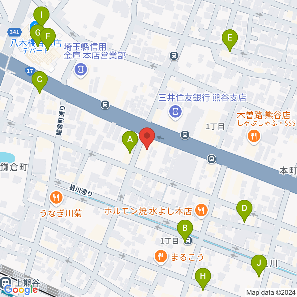 タニタ楽器 熊谷本店周辺のカフェ一覧地図