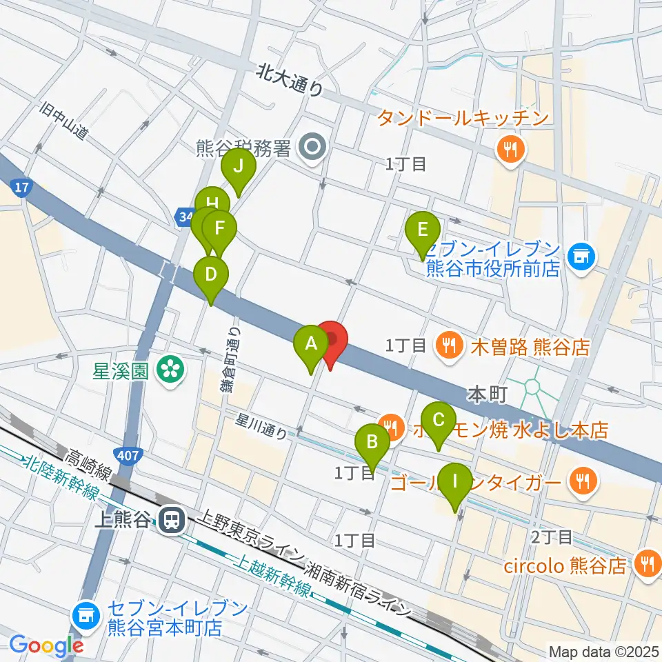 タニタ楽器 熊谷本店周辺のカフェ一覧地図
