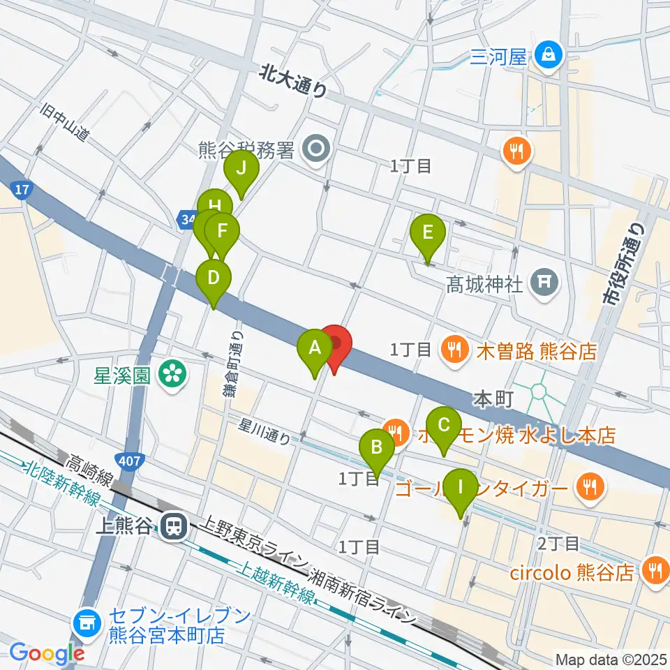 タニタ楽器 熊谷本店周辺のカフェ一覧地図