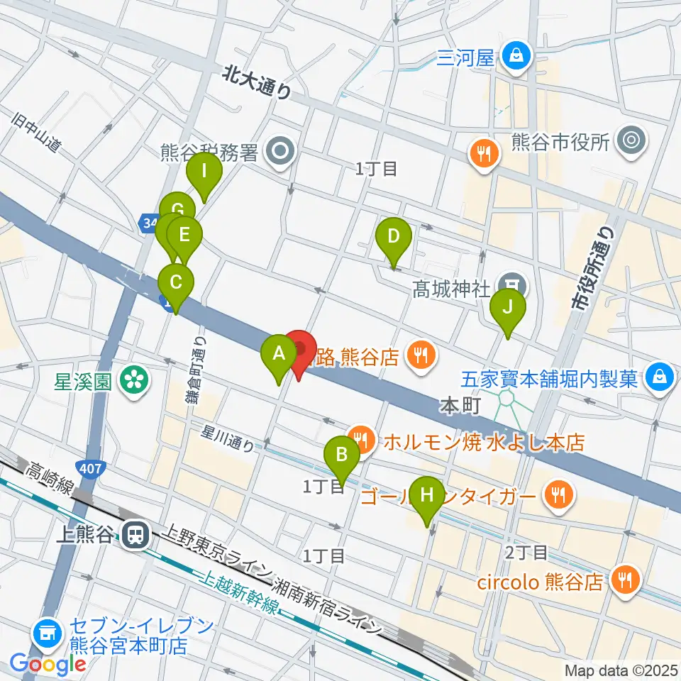 タニタ楽器 熊谷本店周辺のカフェ一覧地図
