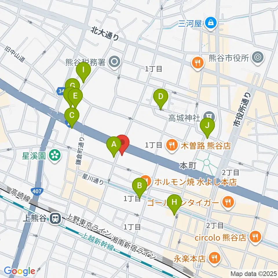タニタ楽器 熊谷本店周辺のカフェ一覧地図