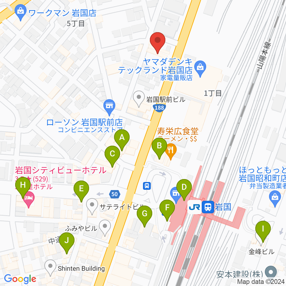 ふちだ楽器店 岩国店周辺のカフェ一覧地図