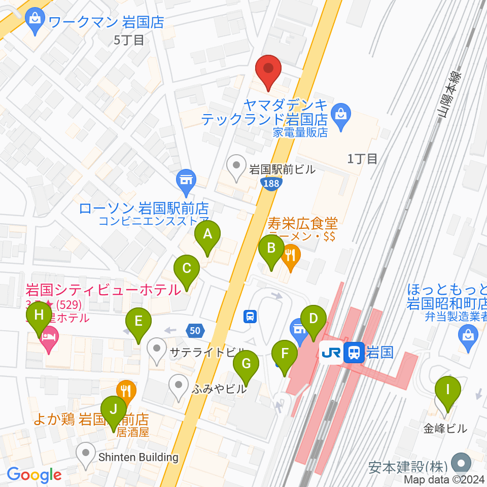 ふちだ楽器店 岩国店周辺のカフェ一覧地図