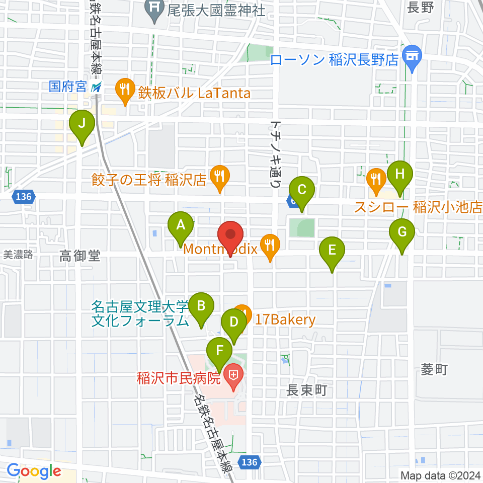 星川楽器周辺のカフェ一覧地図