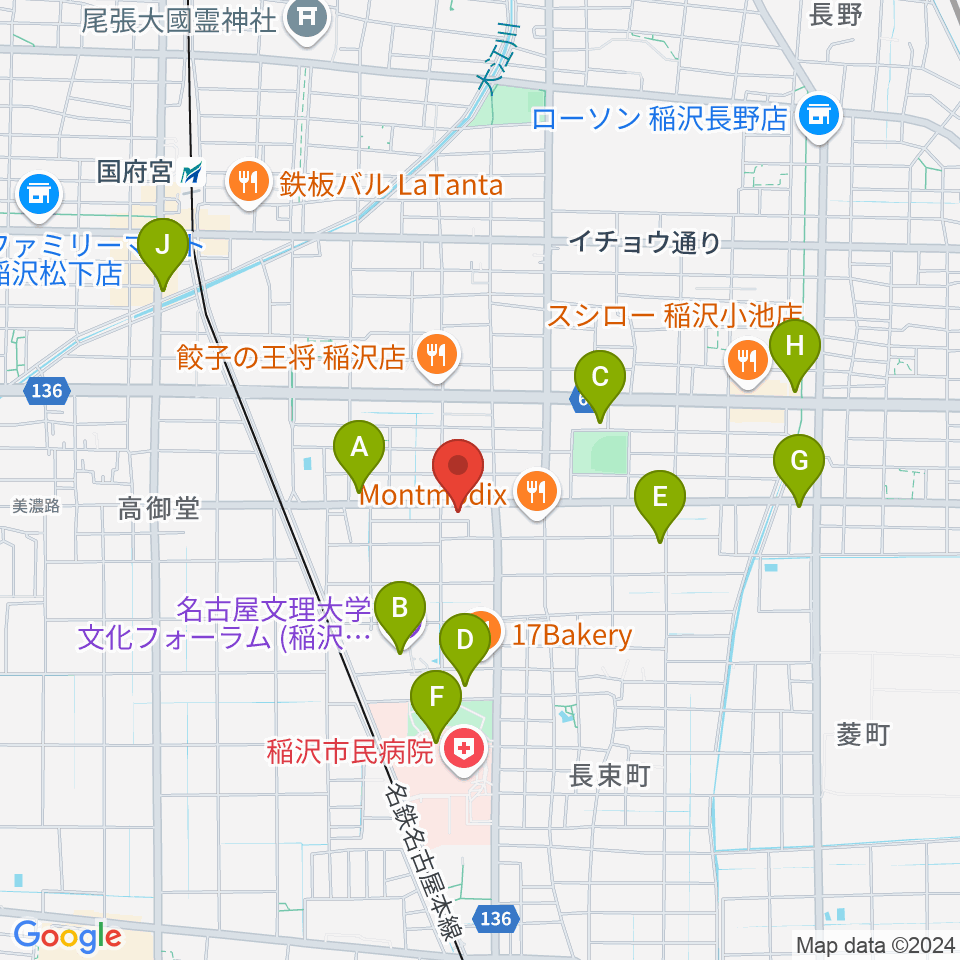 星川楽器周辺のカフェ一覧地図