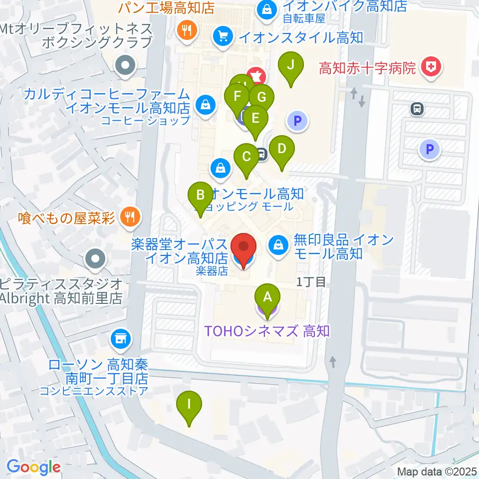 楽器堂OPUS イオンモール高知店周辺のカフェ一覧地図