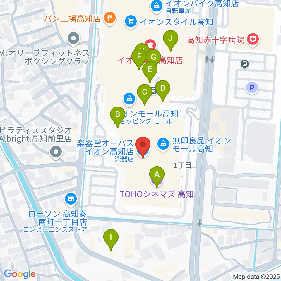 楽器堂OPUS イオンモール高知店周辺のカフェ一覧地図