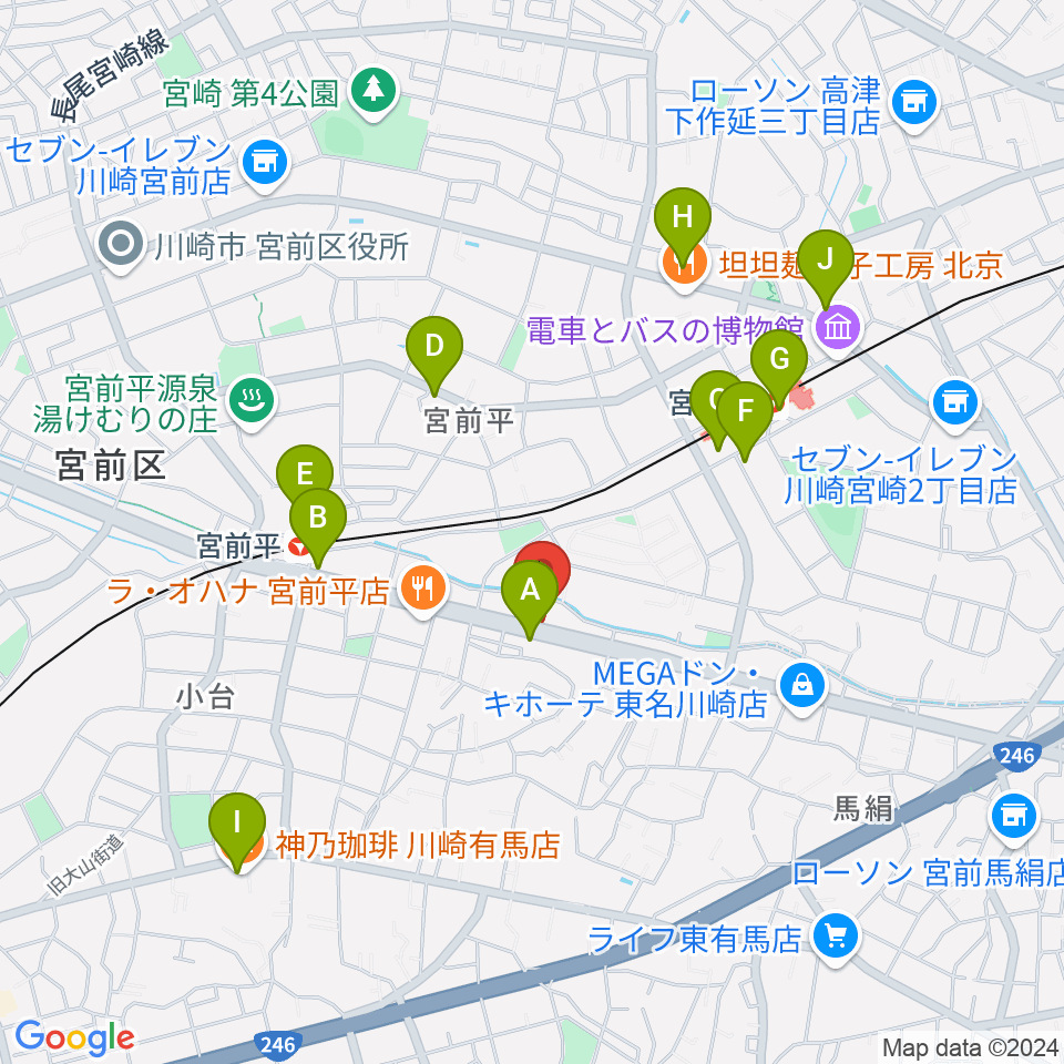 ギターシェルター周辺のカフェ一覧地図