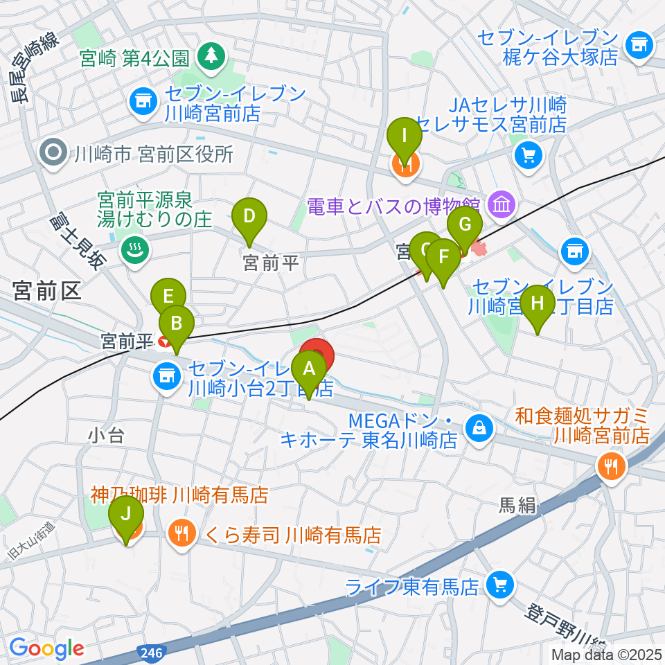 ギターシェルター周辺のカフェ一覧地図