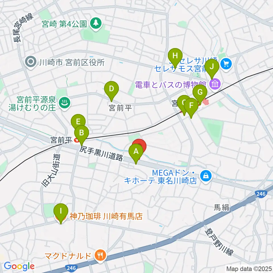 ギターシェルター周辺のカフェ一覧地図