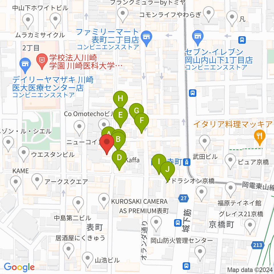 長谷川楽器ギターコロニー周辺のカフェ一覧地図