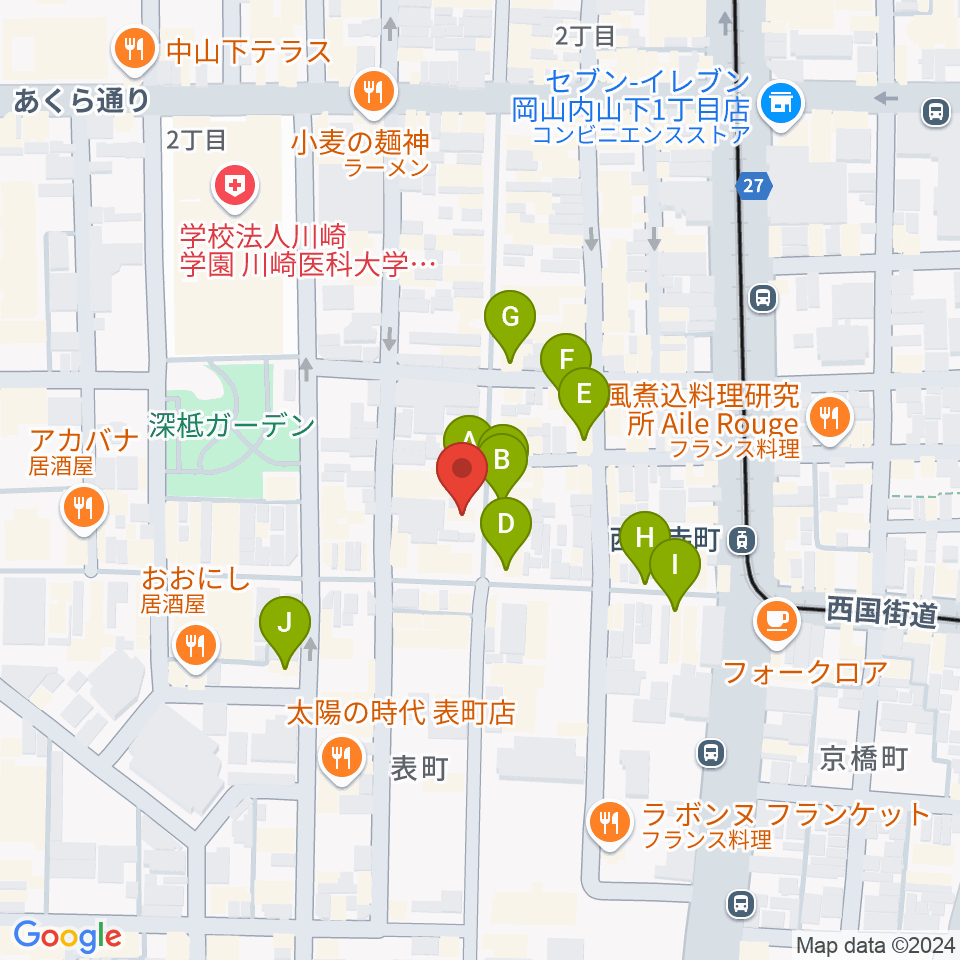 長谷川楽器ギターコロニー周辺のカフェ一覧地図