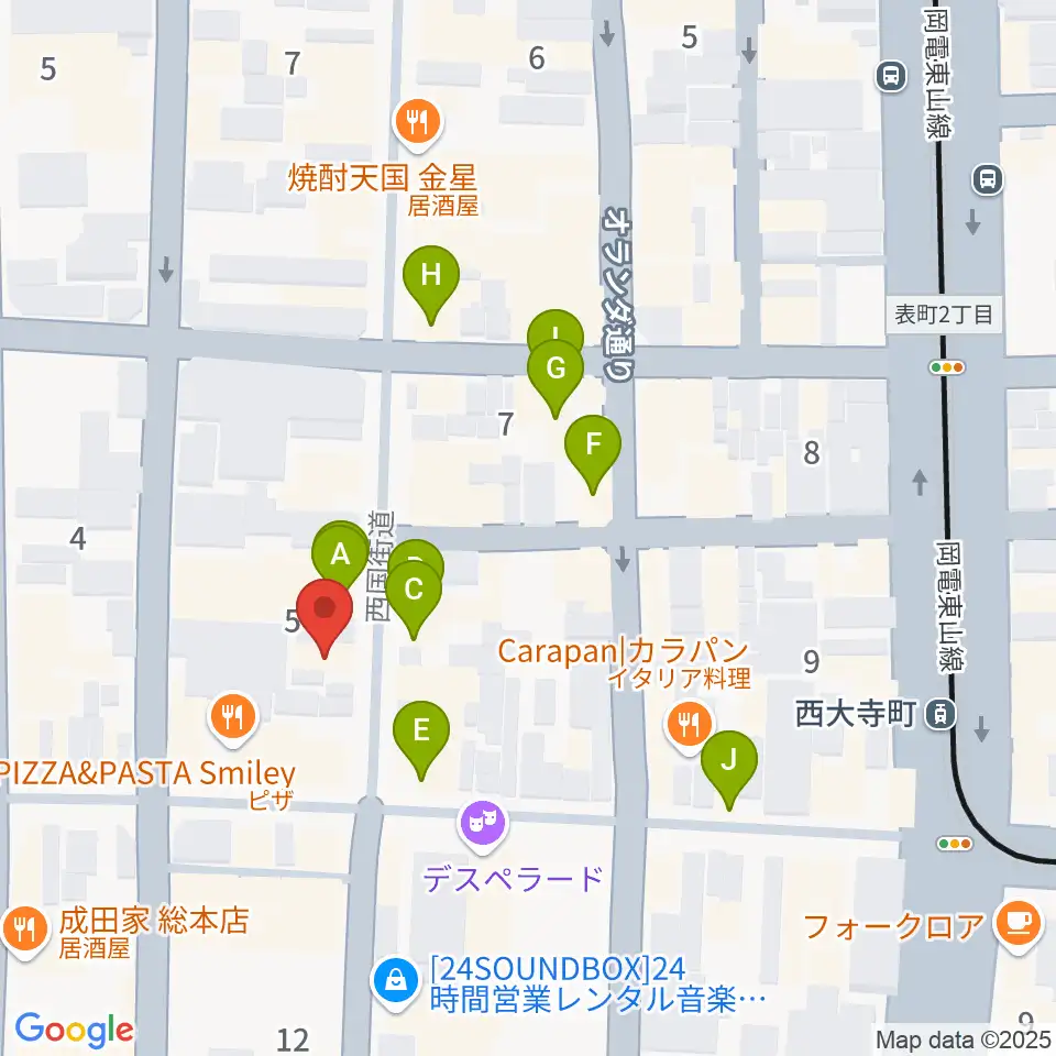 長谷川楽器ギターコロニー周辺のカフェ一覧地図