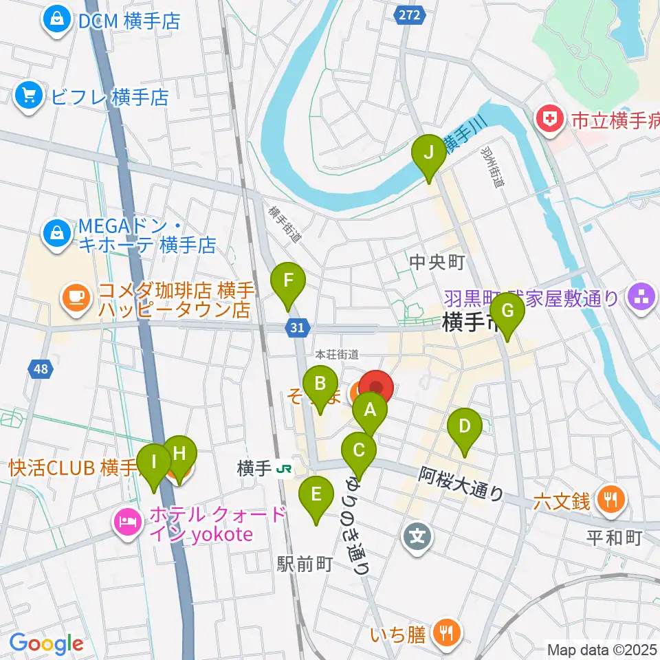 カシワヤ楽器 横手駅前店周辺のカフェ一覧地図