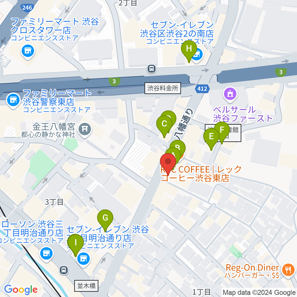 川上楽器 渋谷本店ショールーム周辺のカフェ一覧地図