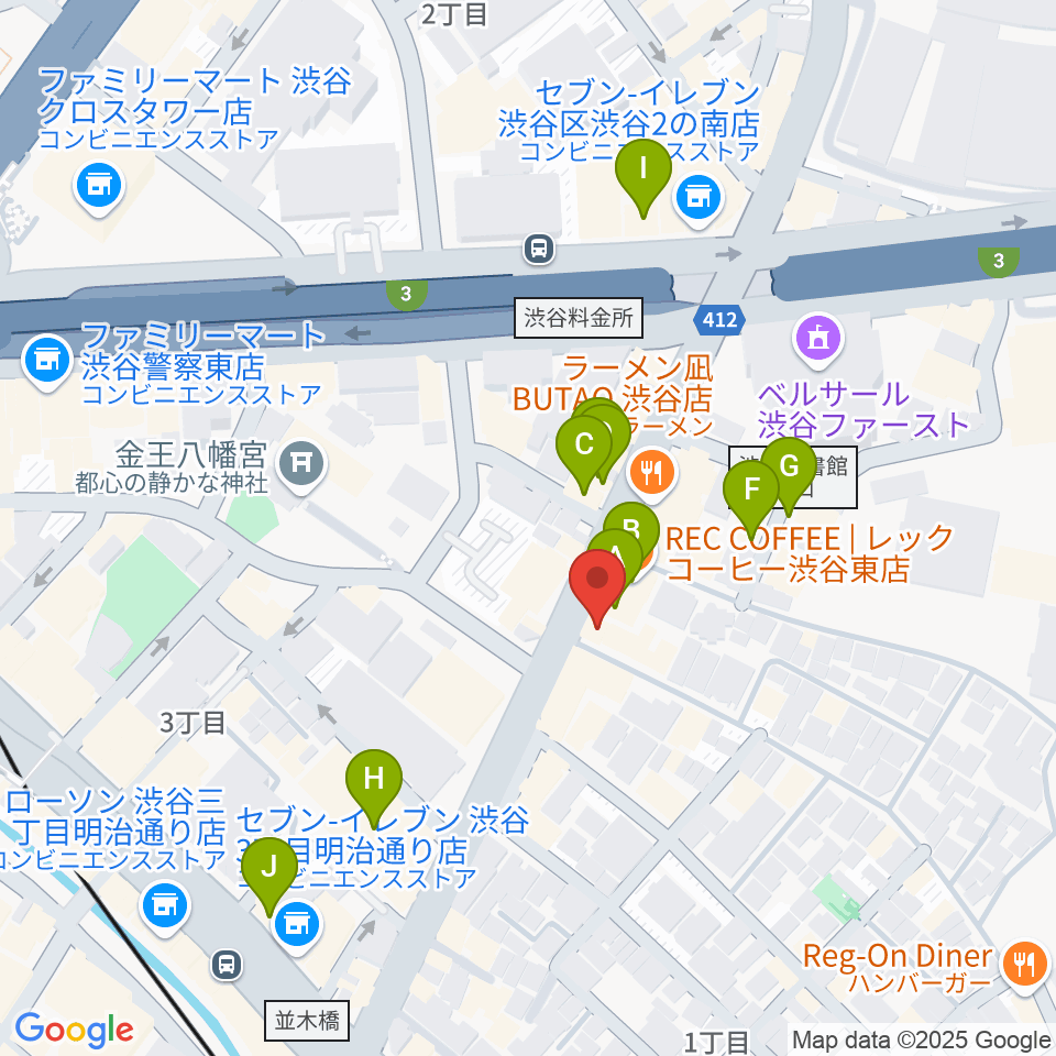 川上楽器 渋谷本店ショールーム周辺のカフェ一覧地図