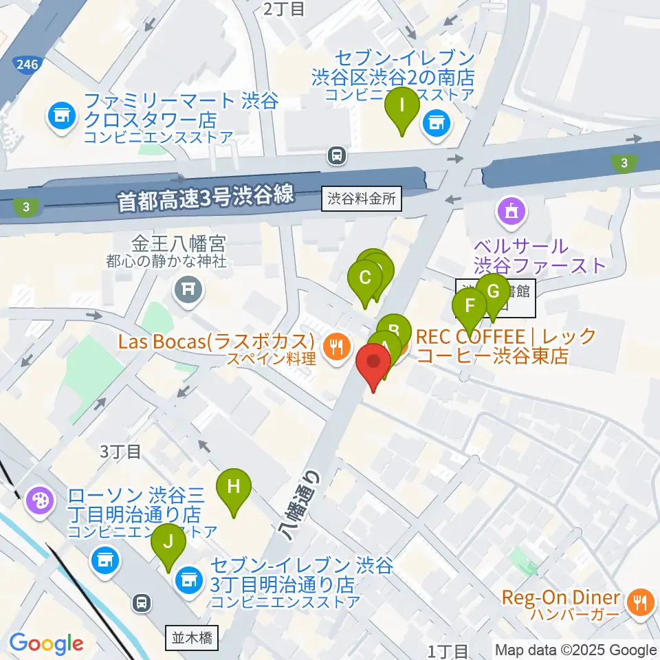 川上楽器 渋谷本店ショールーム周辺のカフェ一覧地図