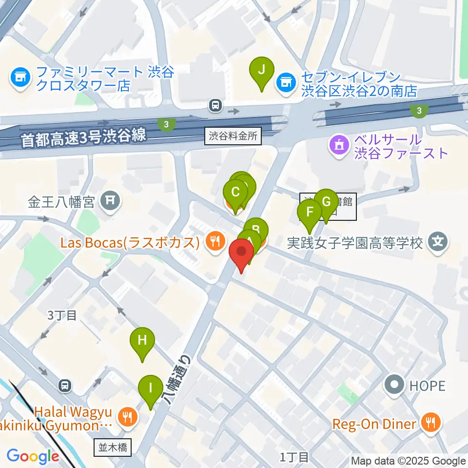 川上楽器 渋谷本店ショールーム周辺のカフェ一覧地図