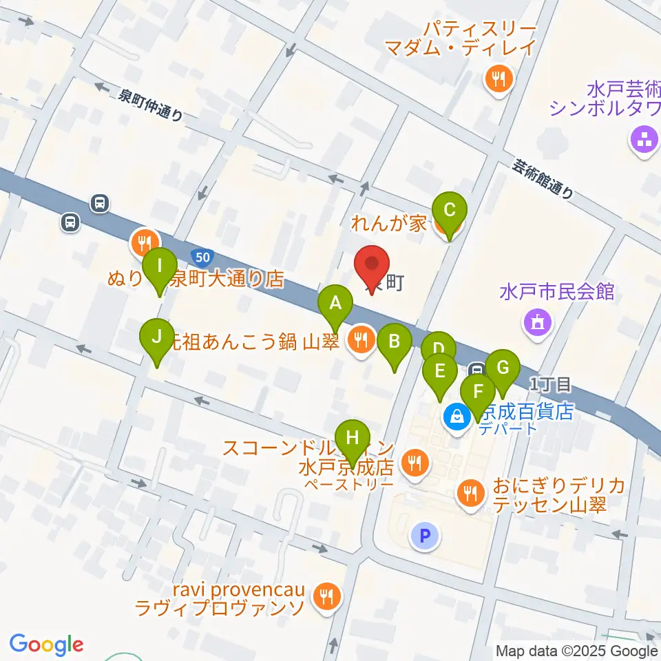 かわまた楽器店周辺のカフェ一覧地図