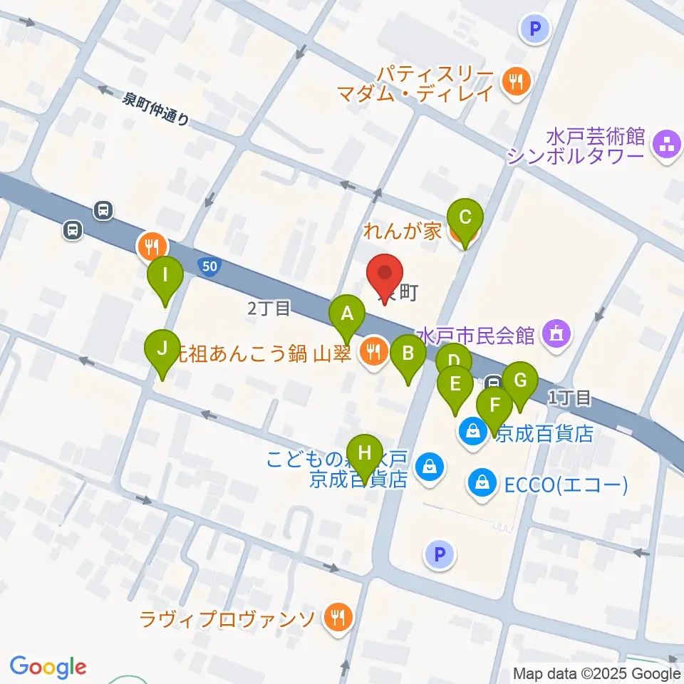 かわまた楽器店周辺のカフェ一覧地図