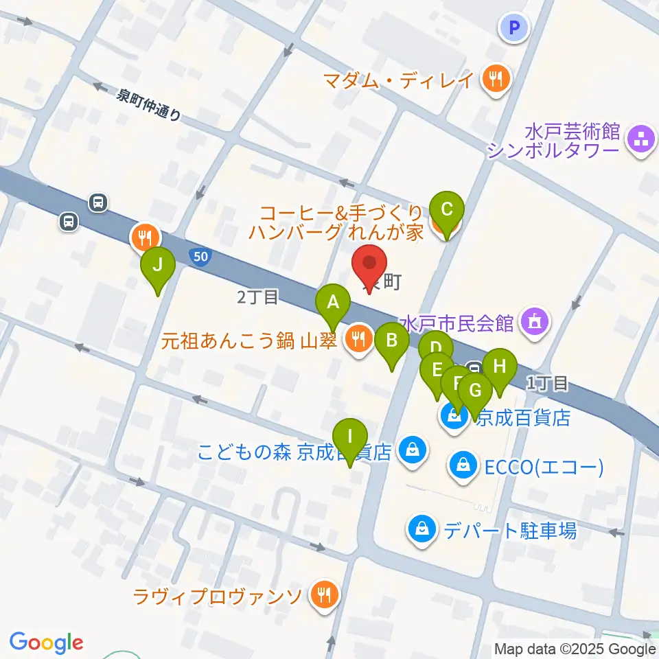 かわまた楽器店周辺のカフェ一覧地図