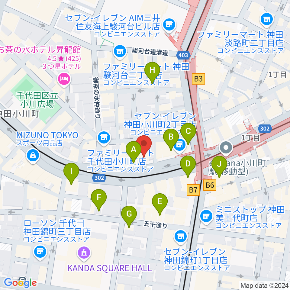 カワセ楽器周辺のカフェ一覧地図