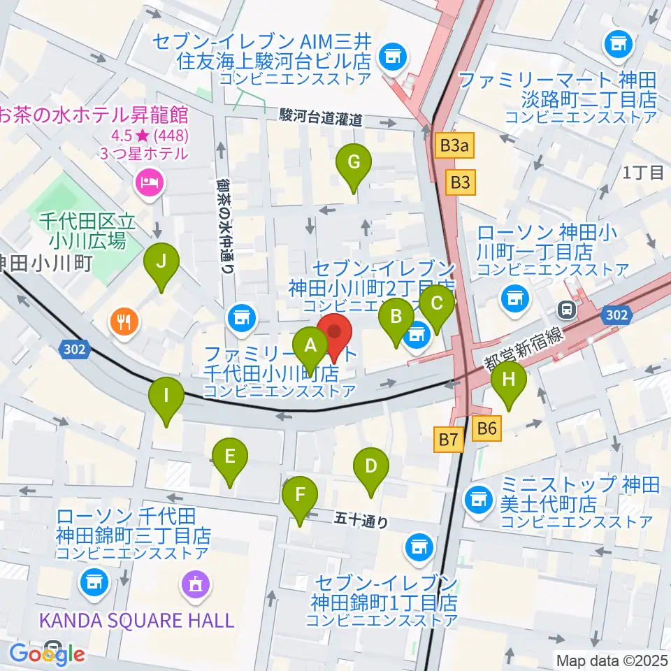 カワセ楽器周辺のカフェ一覧地図